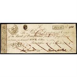 Philadelphia, PA, The Bank of Pennsylvania, $5, Choice Very Fine.