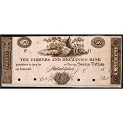 Philadelphia, PA, The Farmers and Mechanics Bank, $20, Archival Remainder.