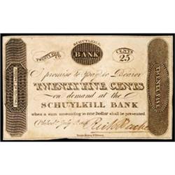 Philadelphia, PA, Richard Bache Scrip, pay at The Schuylkill Bank, 25¢, Choice Extremely Fine.
