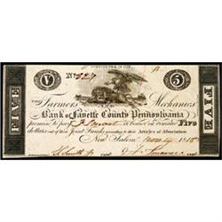 New Salem, PA, The Farmers & Mechanics Bank of Fayette County, $5, Choice Extremely Fine.