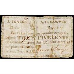 Alton, NH, Jones & Sawyer, 25¢, Very Good with Repairs.