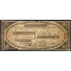 Boston, MA, The Oriental Bank, $2, Fine with Sealed Tears.