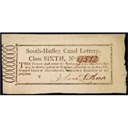 Massachusetts, c. 1792, South Hadley Canal Lottery Ticket, Class Sixth, Boston.