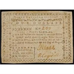 North Carolina, August 8, 1778, $4, Crisp About Uncirculated.