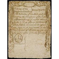 Massachusetts, December 7, 1775, 3s, "SWORD IN HAND" Paul Revere Engraved Issue, Fine or better.