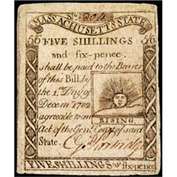Massachusetts, 1779, 5s6d, Paul Revere Engraved  Rising Sun  issue, Extremely Fine.