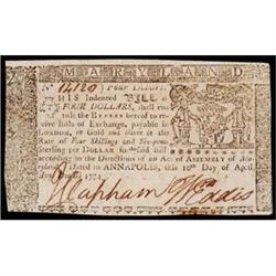 Maryland, April 10, 1774, $4, Choice Crisp About Uncirculated.