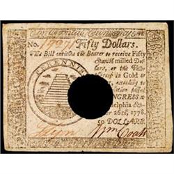 Continental, September 26, 1778, $50, Contemporary Counterfeit, Choice Extremely Fine.