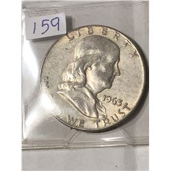 1963 D High Grade Silver Franklin Half Dollar Nice Early US Coin