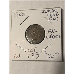 1908 Indian Head Cent Beautiful AU High Grade