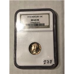 1916 Mercury Dime Certified NGC MS 65 FB