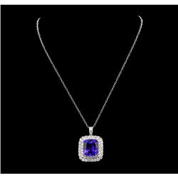 GIA Cert 21.07 ctw Tanzanite and Diamond Pendant With Chain - 14KT White Gold