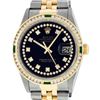 Image 2 : Rolex Mens 2 Tone 14K Black String Diamond & Emerald Datejust Wristwatch