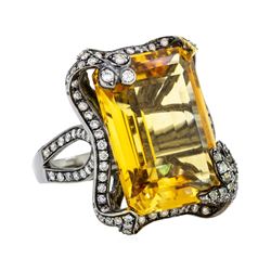 32.00 ctw Citrine And Diamond Ring - 18KT Black Rhodium Gold