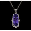 Image 2 : 20.72 ctw Tanzanite and Diamond Pendant With Chain - 14KT White Gold