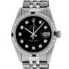 Rolex Mens Stainless Steel Black Diamond & Ruby Datejust Wristwatch