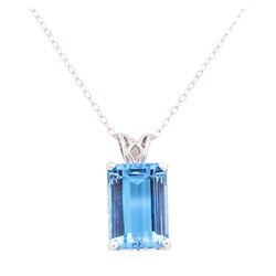 10.00 ctw Blue Topaz Pendant with Chain - 14KT White Gold