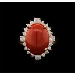 14KT Rose Gold 6.09 ctw Coral and Diamond Ring