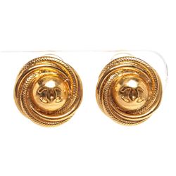 Chanel Gold Round CC Swirl Vintage Clip On Earrings