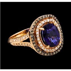 1.90 ctw Sapphire and Brown and White Diamond Ring - 14KT Rose Gold