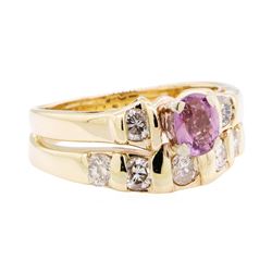 0.90 ctw Pink Sapphire and Diamond Ring - 14KT Yellow Gold