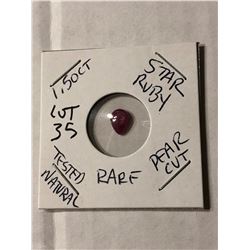 RARE 1.50 STAR RUBY Pear Cut Tested Natural