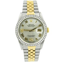 Rolex Unisex Datejust 18KT Yellow Gold & Steel 36mm Silver Roman Diamond Dial Wa