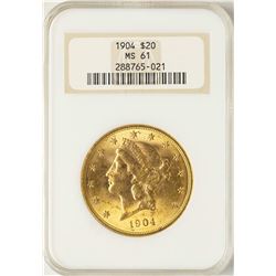 1904 $20 Liberty Head Double Eagle Gold Coin NGC MS61