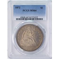 1872 $1 Seated Liberty Silver Dollar Coin PCGS MS64