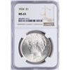 Image 1 : 1924 $1 Peace Silver Dollar Coin NGC MS65