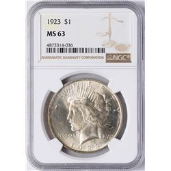 1923 $1 Peace Silver Dollar Coin NGC MS63