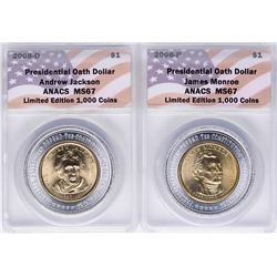 Lot of (2) 2008 Presidential Oath Dollar Coins ANACS MS67