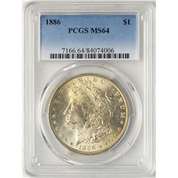 1886 $1 Morgan Silver Dollar Coin PCGS MS64 Nice Reverse Toning