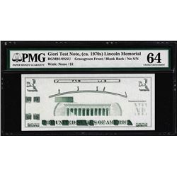 Giori Test Note Lincoln Memorial PMG Choice Uncirculated 64