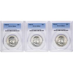Lot of (3) 1960-D Franklin Half Dollar Coins PCGS MS64