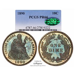 1890 Proof Seated Liberty Dime Coin Arrows PCGS PR66 CAC Amazing Toning