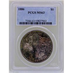 1886 $1 Morgan Silver Dollar Coin PCGS MS63 Amazing Toning