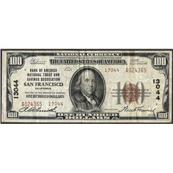 1929 $100 Bank of America San Francisco, CA CH# 13044 National Currency Note