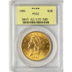 1904 $20 Liberty Head Double Eagle Gold Coin PCGS MS62 Old Green Holder