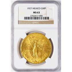 1923 Mexico 50 Pesos Gold Coin NGC MS63