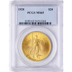 1928 $20 St. Gaudens Double Eagle Gold Coin PCGS MS65