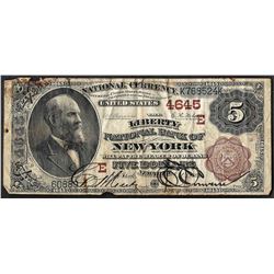 1882 $5 Brown Back New York, New York National Currency Note CH# 4645