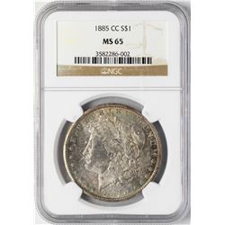 1885-CC $1 Morgan Silver Dollar Coin NGC MS65 Nice Reverse Toning
