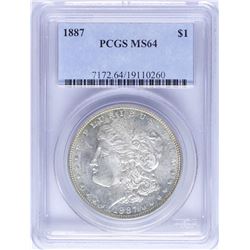 1887 $1 Morgan Silver Dollar Coin PCGS MS64 Nice Toning