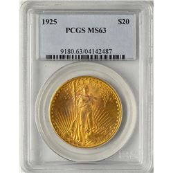 1925 $20 St. Gaudens Double Eagle Gold Coin PCGS MS63