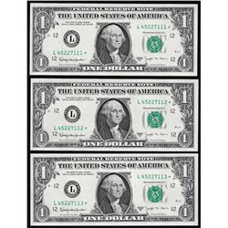 Lot of (3) Consecutive 1963B $1 Federal Reserve Barr STAR Notes