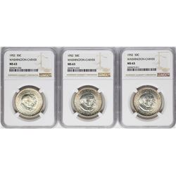 Lot of (3) 1952 Washington-Carver Commemorative Half Dollar Coins NGC MS63