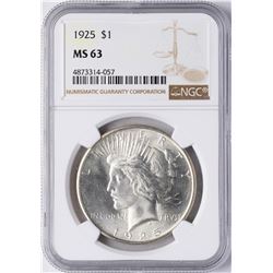 1925 $1 Peace Silver Dollar Coin NGC MS63