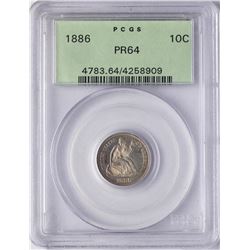 1886 Proof Seated Liberty Dime Coin PCGS PR64