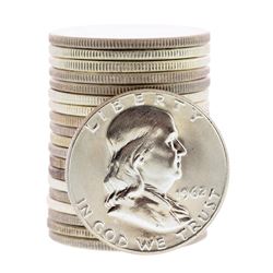 Roll of (20) Brilliant Uncirculated 1962 Franklin Half Dollar Coins